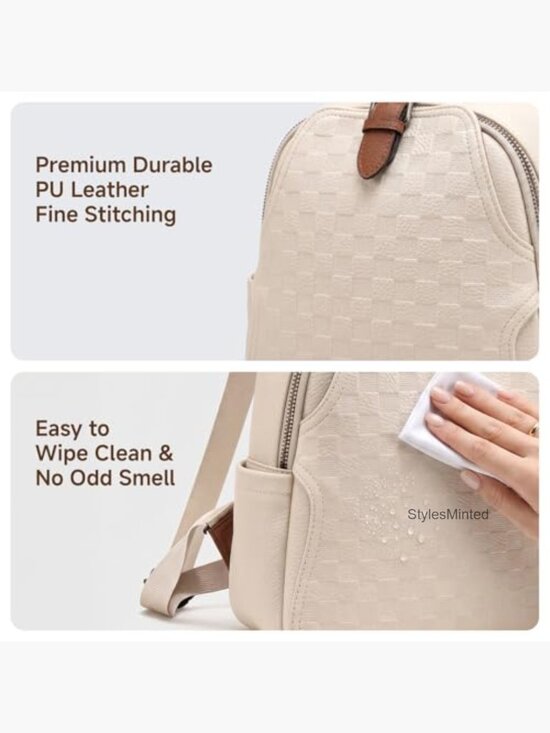 Small Faux Leather Plaid Backpack Purse for Women Lightweight Travel Daypack main image 6